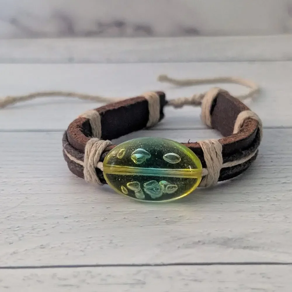 Adjustable Brown & Cream Bracelet with Yellow and Teal Accent